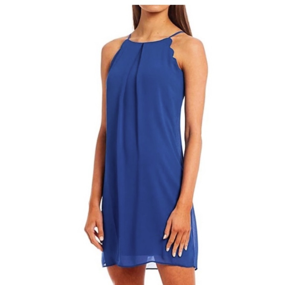 I.N. San Francisco Scalloped Chiffon Sleeveless Shift Dress Small NWT